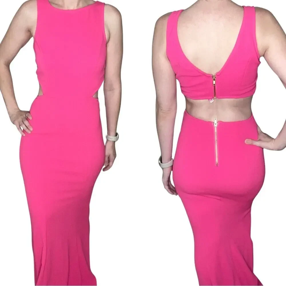 Alexia Admor Barbie Hot Pink Bodycon Cut-Out Mermaid Maxi Prom Dress Gown XS - Picture 1 of 8